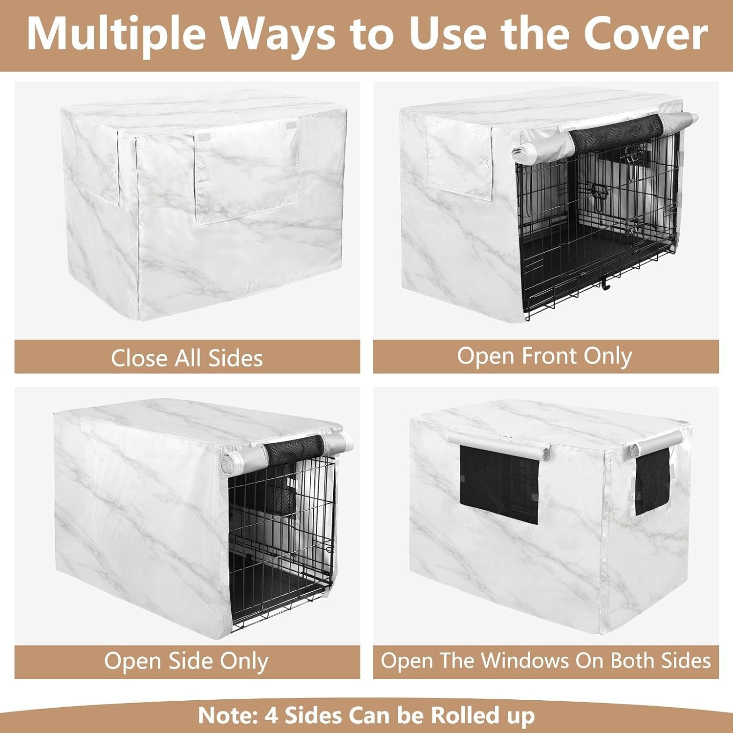 White Marble Dog Crate Covers Breathable Dog Kennel Cover Windproof Waterproof Privacy Shading Fit for 30IN Wire Dog Cage