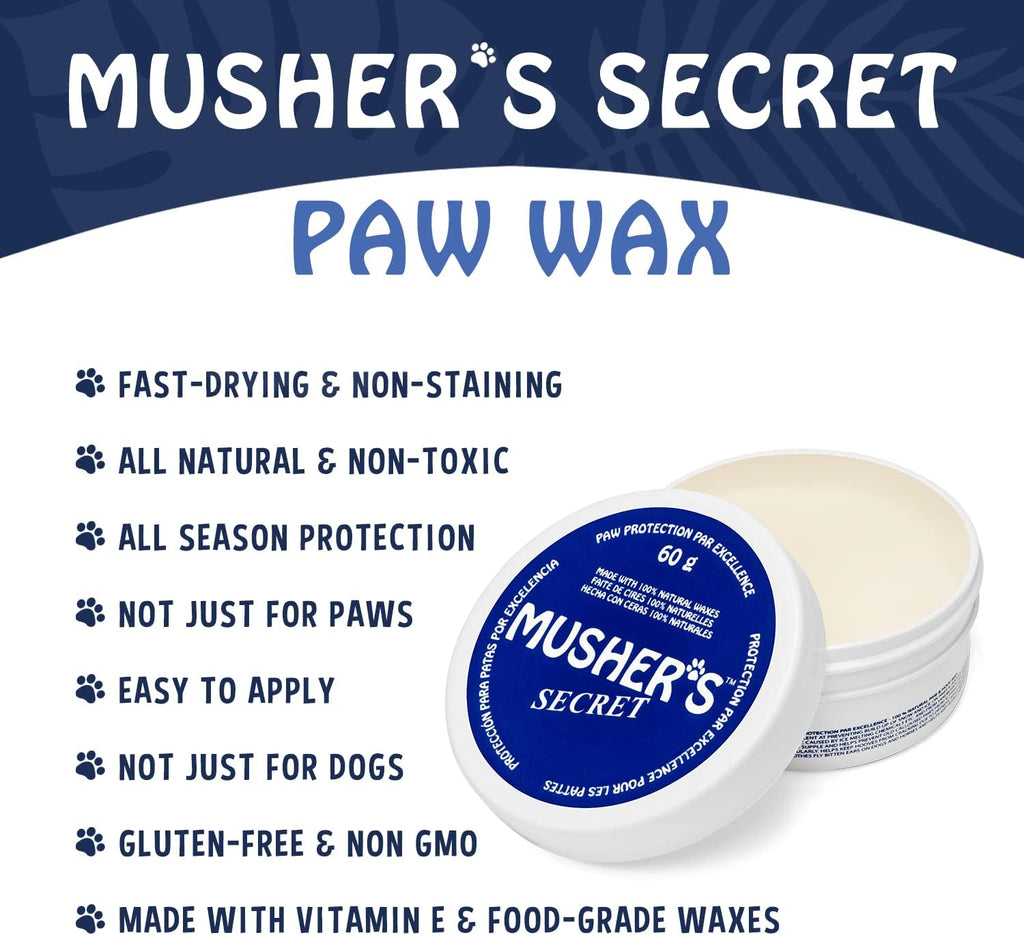 Musher's Secret All-Natural Dog Paw Balm, All-Season Paw Protector, 60g | Moisturizing paw balm for dogs, protects from hot pavement, ice and rough terrain, invisible barrier, all-season paw care