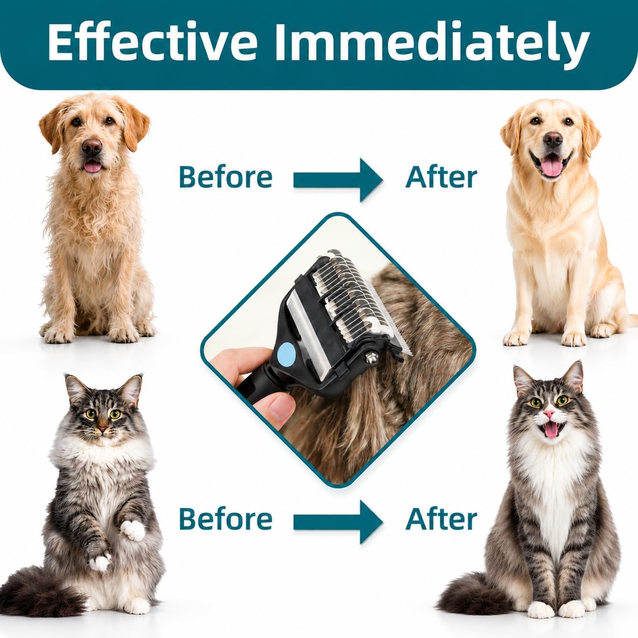 3-IN-1 Pet Grooming Tool - Undercoat Rake, Dematting Comb & Deshedding Brush for Cats, Dogs, Horses - Removes Mats, Tangles & Loose Fur, Reduces Shedding & Prevents Hair Mess (Blue)
