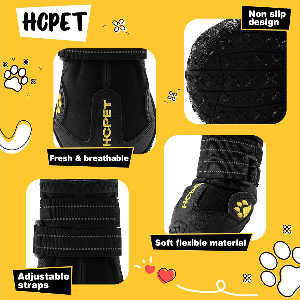 Dog Boots, Dog Shoes for Large Dogs, Medium Dog Boots & Paw Protectors, Anti-Slip Dog Booties for Hot Pavement Winter Snow Hiking with Reflective Straps Black Size 6