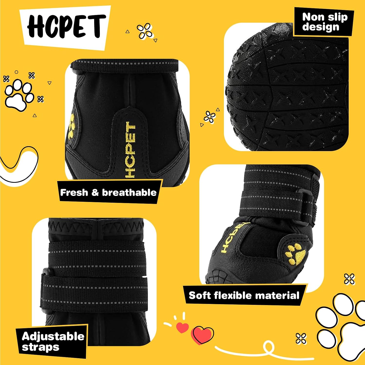 Dog Boots, Dog Shoes for Large Dogs, Medium Dog Boots & Paw Protectors, Anti-Slip Dog Booties for Hot Pavement Winter Snow Hiking with Reflective Straps Black Size 6
