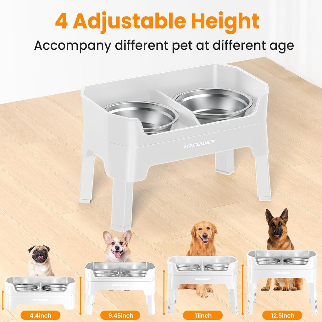 URPOWER Elevated Dog Bowls, 3-in-1 Double Deck Raised Dog Bowl Stand | 4 Height Adjustable Raised Stand with 2 Stainless Steel Food Bowls & Licking Plate for Small, Medium & Large Dogs