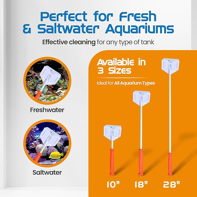 FLIPPER Platinum Stubby Hand Algae Scraper – Aquarium Glass & Acrylic Cleaner with Precision Scraper Blade, Fish Tank Cleaning Tool for Freshwater & Saltwater Aquariums (10” Rigid Shaft)