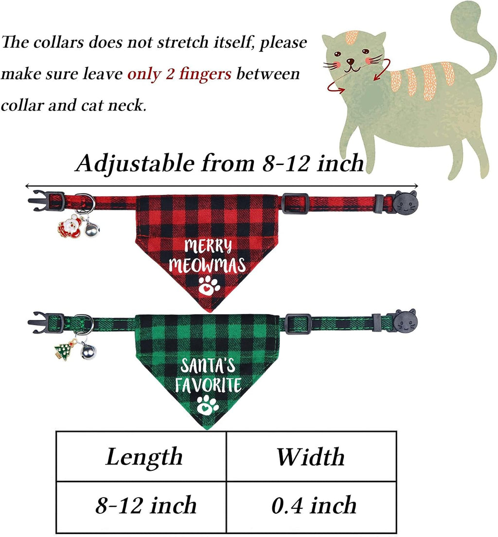 STMK 2 Pack Christmas Cat Bandana Collar with Bell, Breakaway Holiday Cat Kitten Bandana Collar with Bell for Cats Costumes Outfits (Merry Meowmas & Santa's Favorite)