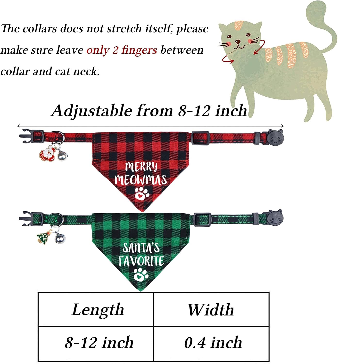 STMK 2 Pack Christmas Cat Bandana Collar with Bell, Breakaway Holiday Cat Kitten Bandana Collar with Bell for Cats Costumes Outfits (Merry Meowmas & Santa's Favorite)