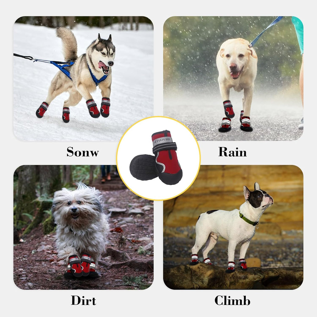 Dog Shoes for Large Dogs, Anti-Slip Waterproof Dog Boots & Paw Protectors with Full Toe Coverage Design, Dog Shoes for Hot Pavement and Winter Snow Hiking with Reflective Straps（red,3#