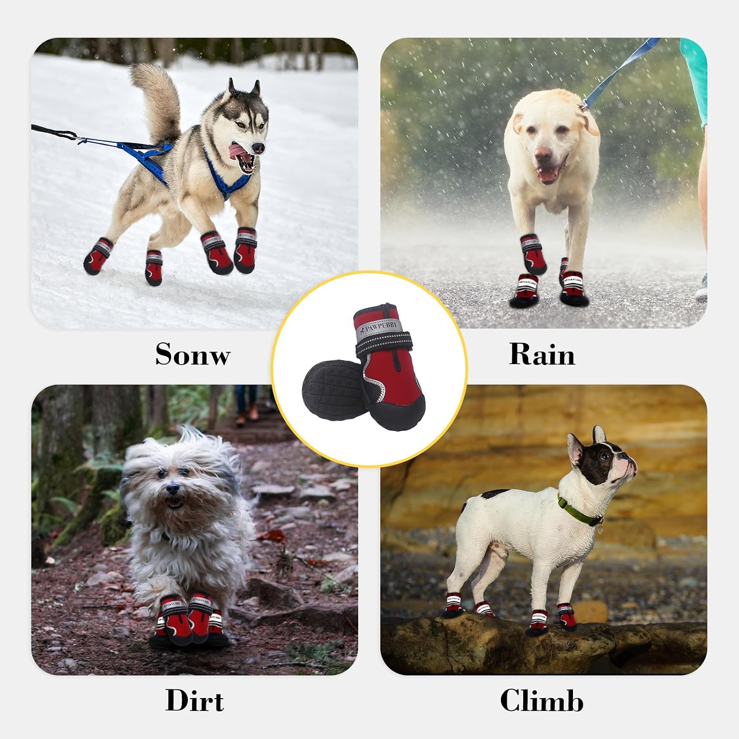 Dog Shoes for Large Dogs, Anti-Slip Waterproof Dog Boots & Paw Protectors with Full Toe Coverage Design, Dog Shoes for Hot Pavement and Winter Snow Hiking with Reflective Straps（red,3#