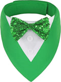 ADOGGYGO St.Patrick's Day Dog Tuxedo Bandana, Green Pet Tux Collar with Bowtie Adjustable St Patricks Costume for Medium Large Dogs Pets (L)