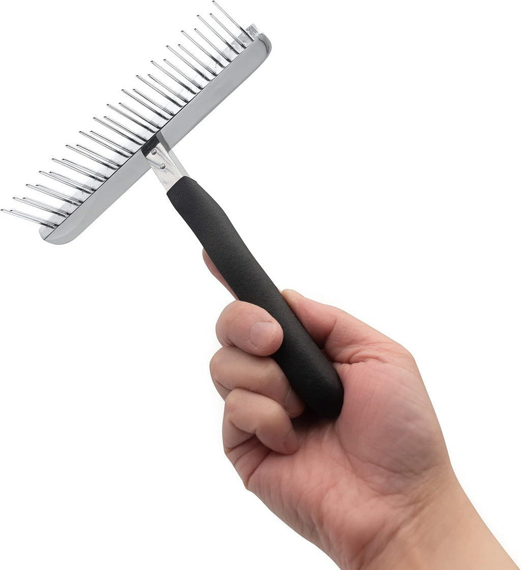 Chris Christensen Bathing T-Rake, 1 1/4 in Staggered Pins, Groom Like a Professional, Rubberized Ergonomic Handle, Removes Tangles and Knots, 6 in Head, A431