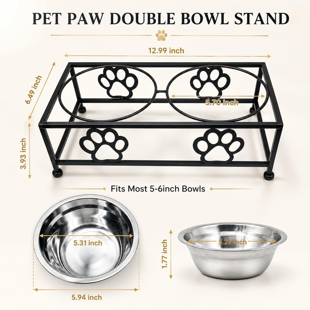 Raised Dog Bowls for Small Dogs, Elevated Bowl Stand Stainless Steel Dishes | Small Dog Bowl Stand with Two Thickened 5.3 Inch Stainless Steel Food Bowls, Raised Dog Dishes for Small & Medium Dogs, Black