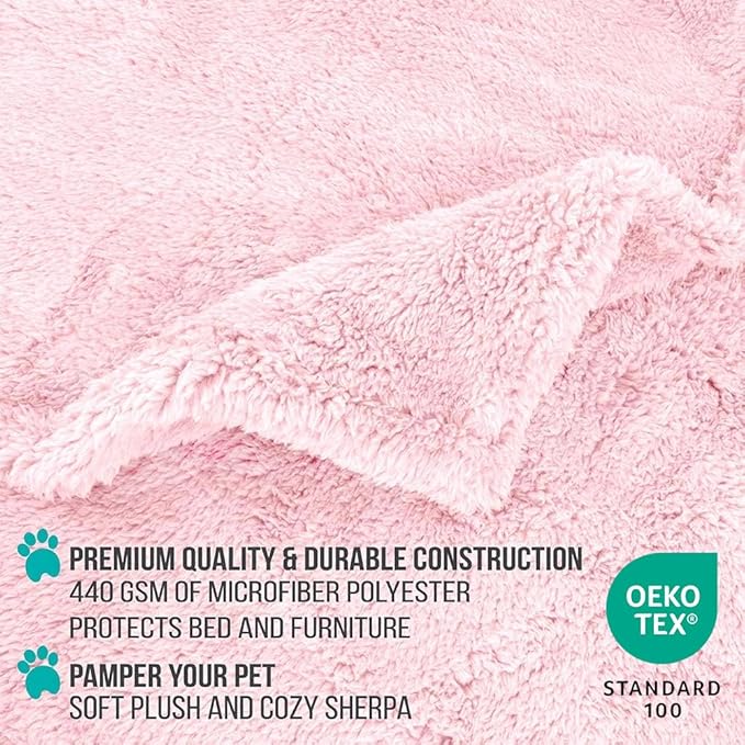 PetAmi Fluffy Waterproof Dog Blanket for Bed Large Dogs, Soft Warm Pet Sherpa Throw Pee Proof Couch Cover, Reversible Cat Blanket Sofa Crate Kennel Protector, Washable Mat Queen (Pink Blush, 90x90)