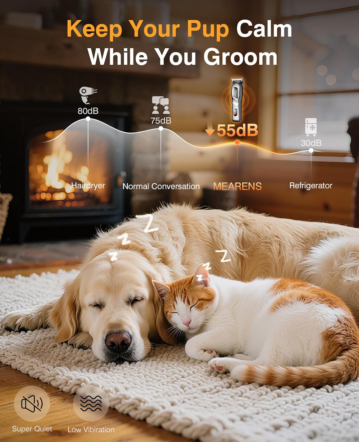 Dog Clippers for Grooming, Dog Grooming Kit for Heavy Thick Hair, Low Noise Cordless Pet Hair Trimmer with Stainless Steel Blade, Professional Rechargeable Hair Trimmer for Dogs and Cats L-Sliver
