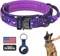 DAGANXI Tactical Dog Collar, Adjustable Military Training Nylon Dog Collar with Control Handle and Heavy Metal Buckle for Medium and Large Dogs, with Patches and Airtags Case (S, Purple Sky)