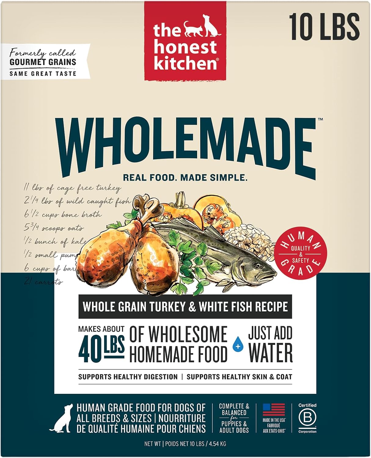 The Honest Kitchen Human Grade Wholemade Dehydrated Whole Grain Dog Food, Whole Grain Turkey and White Fish, 10lbs