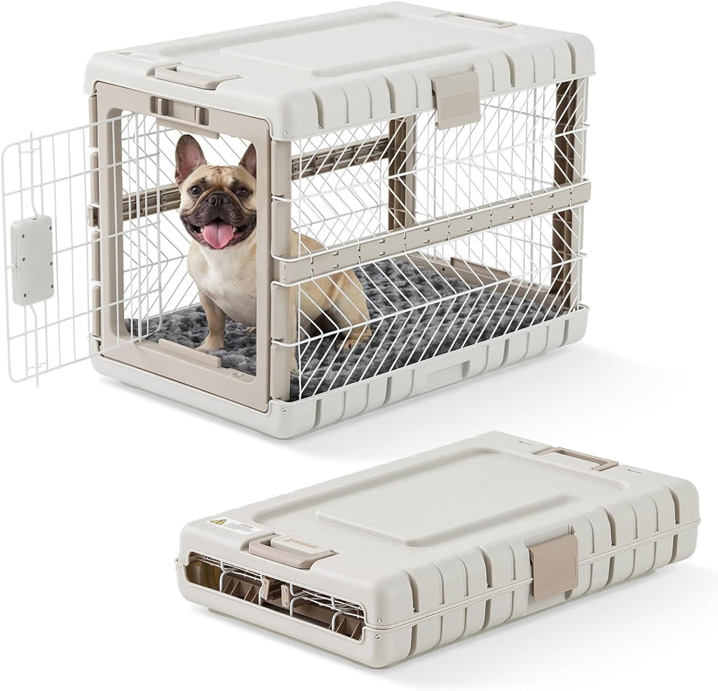 ZOMISIA Collapsible Dog Crate with Bed Mat, 28'' Dog Kennel for Medium Dogs | Foldable Portable Dog Kennel for Travel,Tool-Free Assembly,2 Rolling wheels & Handles for Indoor & Outdoor Use,Washable Cover