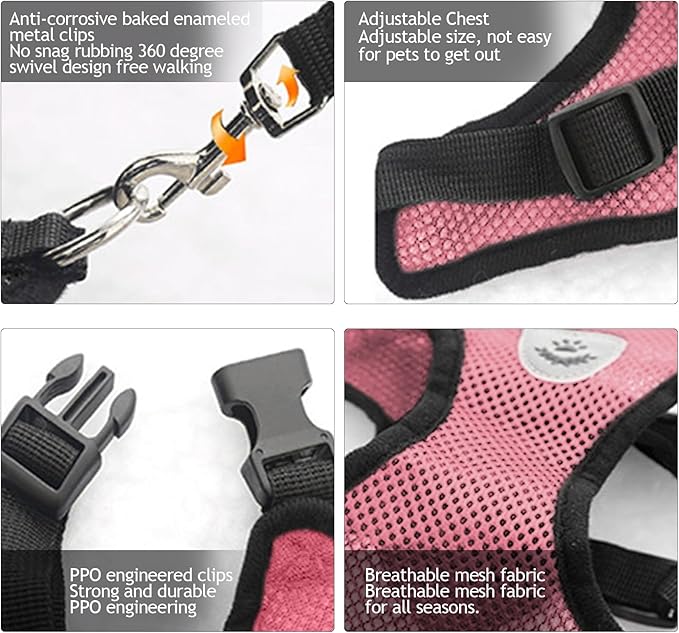 shudyear Summer cat Chest Harness and Leash, Anti-Escape Adjustable Soft mesh cat Leash and Chest Harness Set for All Types of Cats cat Vests (Size XL,Pink)