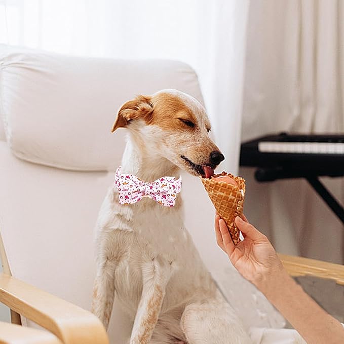 Lionheart glory Dog Collar Shark Print Dogs Bow Collar Adjustable Soft Pink Dog Collars Male or Female Summer Spring Collars with Bowtie for Small Dogs Puppy