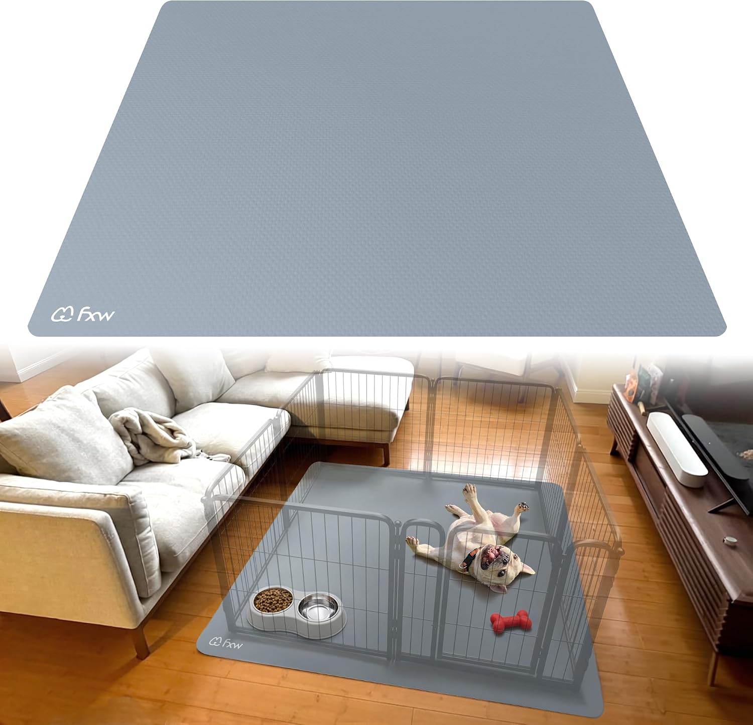 FXW Floor Protector Mat, Waterproof PVC, 55" x 55", Gray | Scratch & Chew Resistant, Quick Rinse Cleanup, Fits 24"H 8-Panel FXW Metal Playpens, Indoor Use