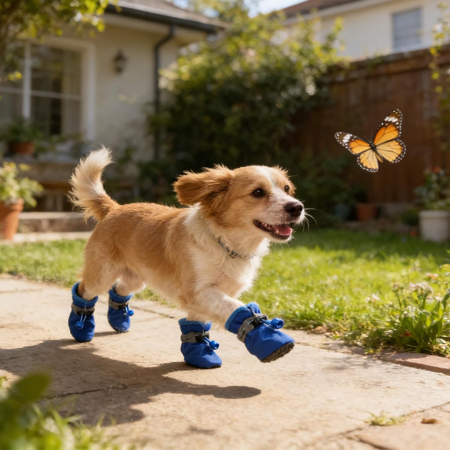 4Pcs Small Dog Shoes, Breathable Non-Slip Pet Booties, Puppy Paw Protectors 4-Pack Foot Covers for Small Breeds(Blue,M)