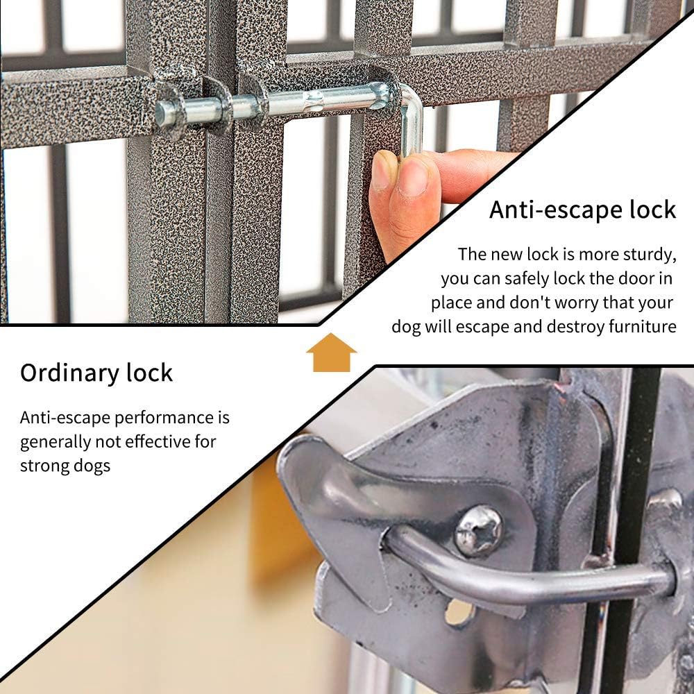 SMONTER 42" Heavy Duty Dog Crate Strong Metal Pet Kennel Playpen with Two Prevent Escape Lock, Large Dogs Cage with Wheels, Dark Silver …