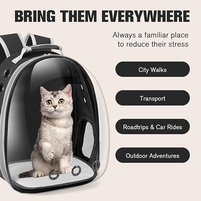 Cat Carrier Backpack, Pet Carrier Backpack Front Pack for Small Medium Cat Puppy Dog Carrier Backpack Bag Space Capsule, Pet Carrier for Travel Hiking Walking Camping (Black)