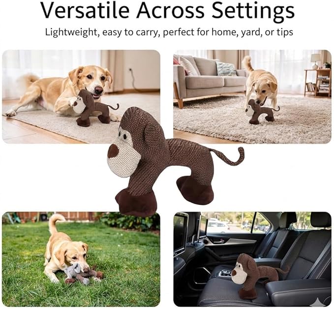 Linen Safari Companions, Squeaky Dog Chew Animals, with Durable Linen Material, Durable and Resistant to Chewing, for Relieve Dog's Boredom (Dog+Elephant+Monkey)