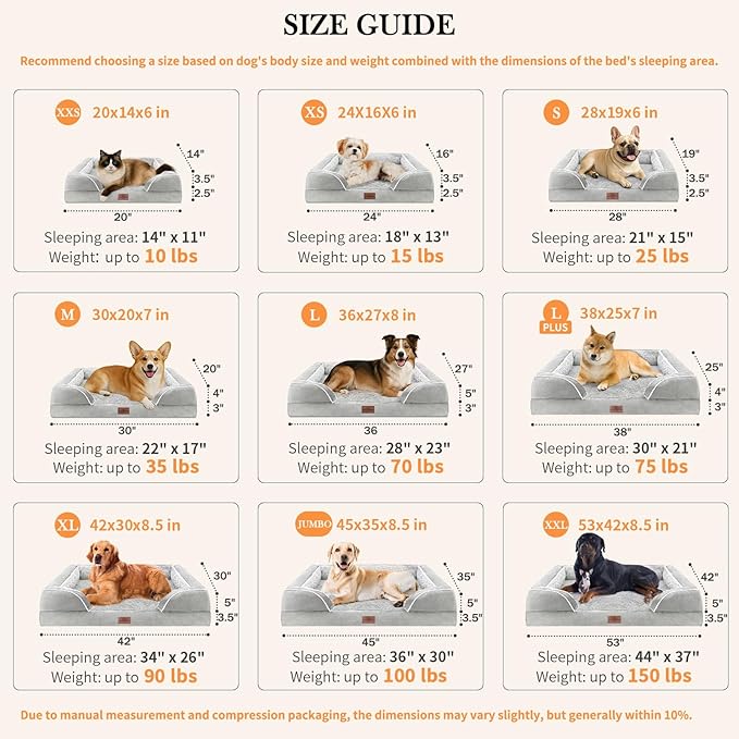 Comfort Expression Orthopedic Dog Bed for Small Dogs 24x16 Inch, Waterproof Egg Crate Foam Small Pet Bed with Removable Bolsters, Dog Couch with Washable Cover & Non-Slip Bottom, Grey White
