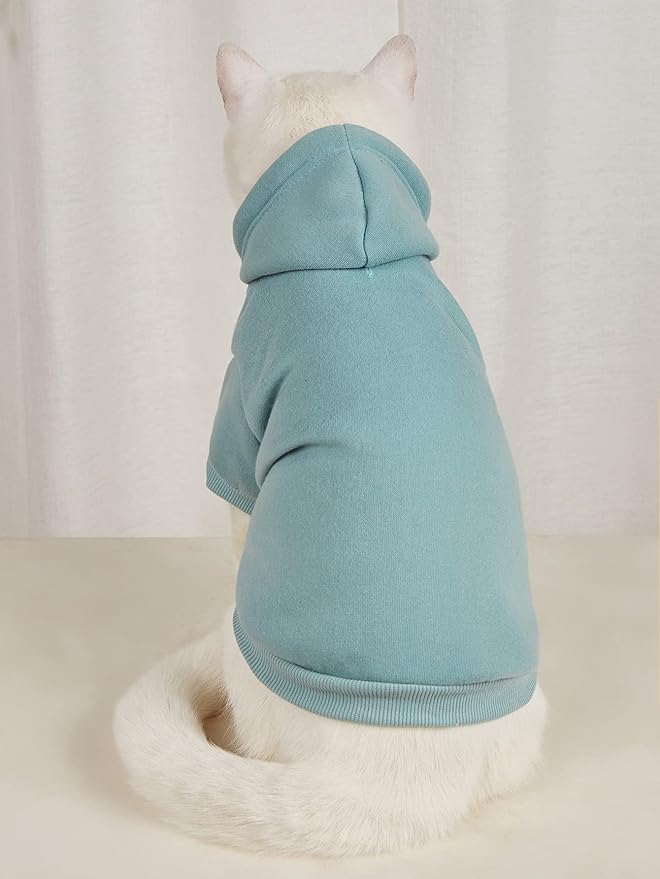 QWINEE Basic Dog Hoodie Sweatshirt Puppy Sweater Warm Cat Costumes Pet Clothes for Chihuahua Puppy Kitten Small Medium Dogs Cadet Blue X-Large