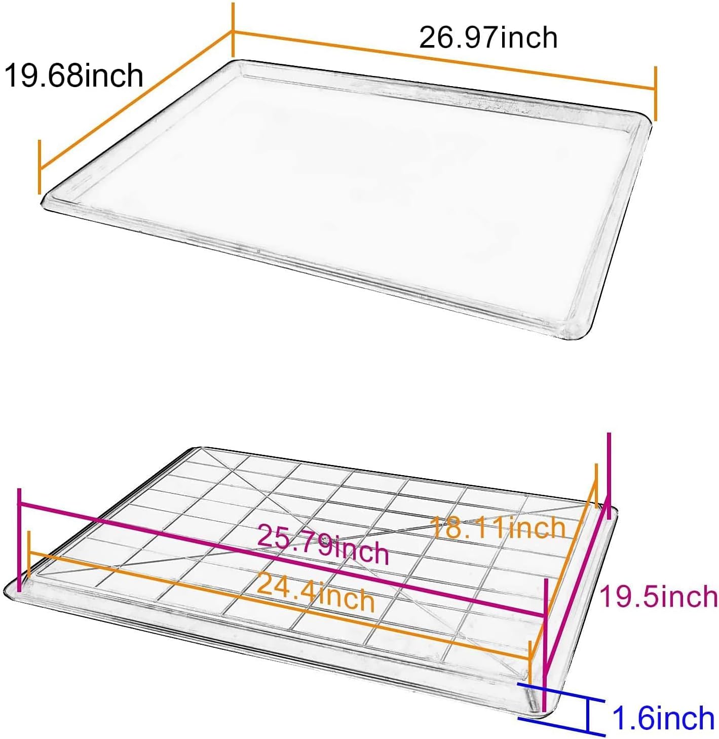 2pcs 26.77"x20.47" Replacement for Dog Crate Plastic Cage Bottom Pan Multi-Purpose Boot Mat Shoe Tray Indoor Outdoor Waterproof, Dog and Cat Rabbit Food Bowls Floor Liners