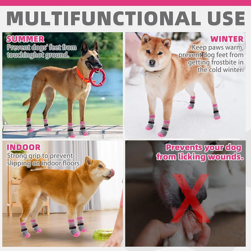 Dog Socks Shoes for Hot Pavement, Breathable & Warm Winter Dog Booties to Prevent Licking Paws for Small Medium Large Senior Dogs,Non Slip Grippy Pet Boots & Paw Protectors for Hardwood Floor