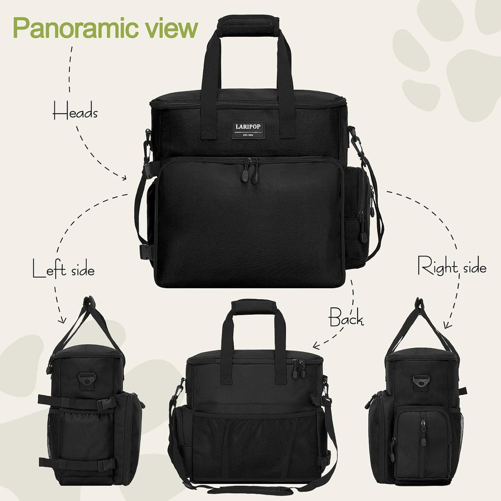 LARIPOP Dog Travel Bag Airline Friendly for Small Medium Large Dogs, Pet Travel Organizer with Collapsible Bowls Food Containers Mat, Waterproof Portable Tote for Dog Outdoor Travel