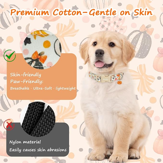 Halloween Dog Collars, Fall Dog Collar for Dogs, Fun Multi-Color Pumpkin Dog Collars for Extra Small Dogs, Adjustable Cotton Small Dog Collar Puppy Collar for Halloween & Thanksgiving