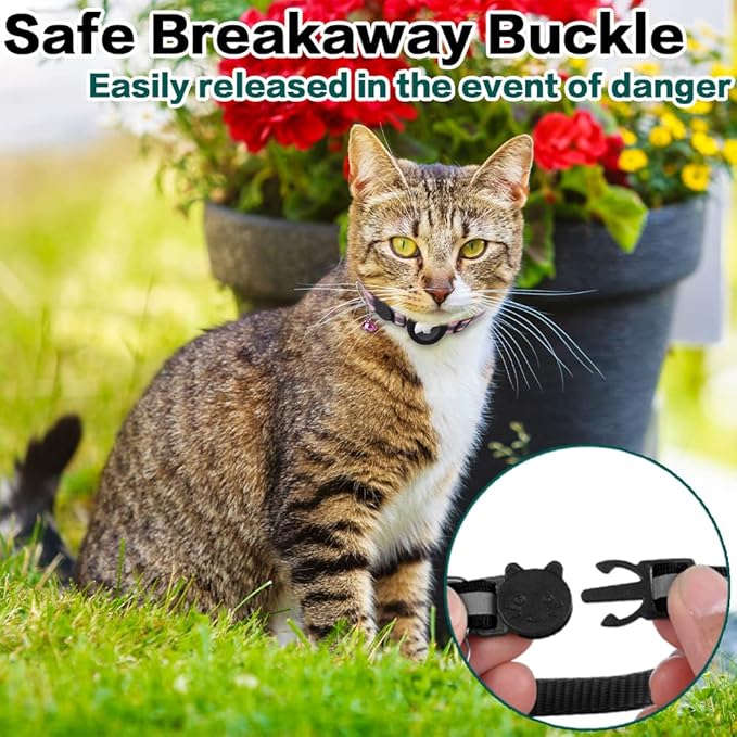 Airtag Cat Collar Breakaway, Reflective Kitten Collar with Apple Air Tag Holder and Bell for Girl Boy Cats, 0.4 Inches in Width and Lightweight(Orange)