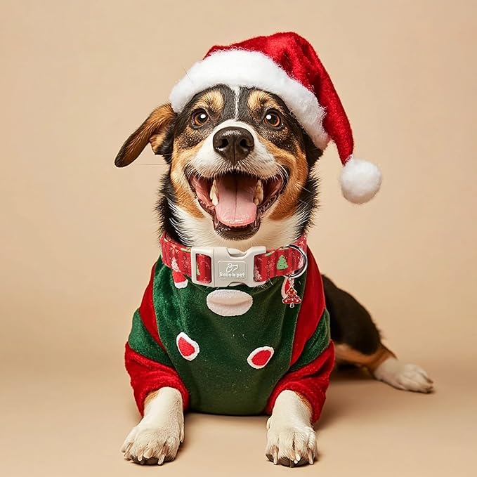 Christmas Dog Collar - Cute Red Christmas Tree Festive Puppy Collar with Safety Buckle, Soft Adjustable Holiday Dog Collars for Small Medium Large Dogs M