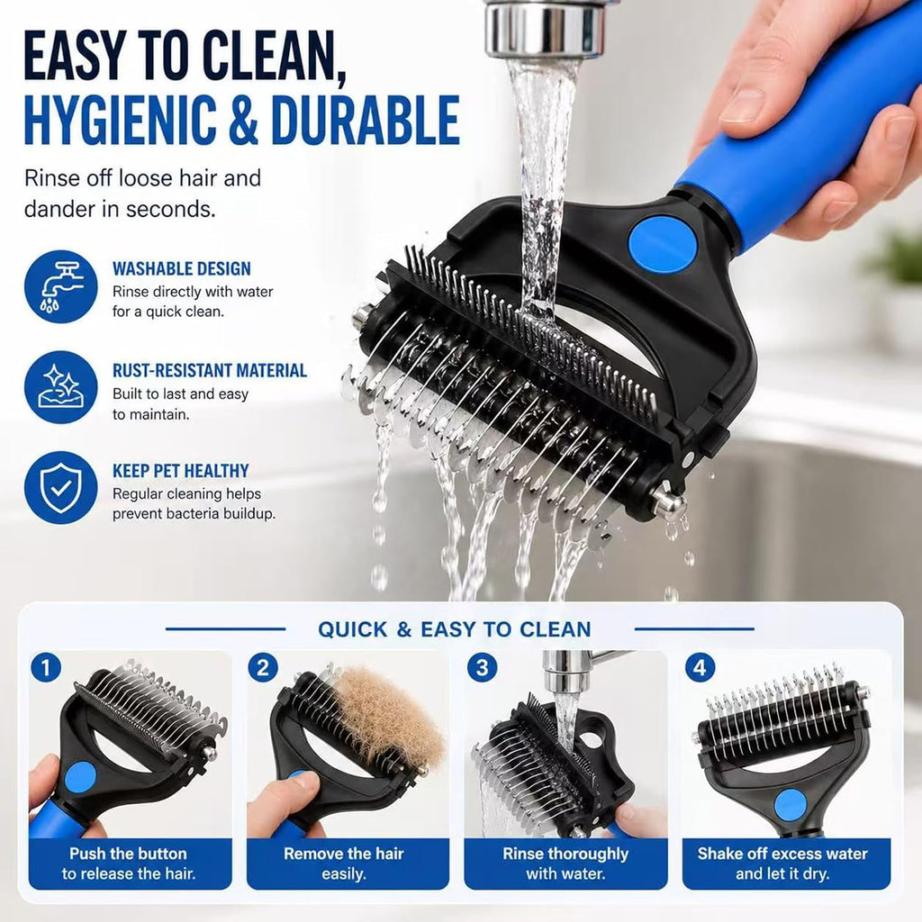 Deshedding Dog Brush，3-in-1 Pet Pro Grooming Tool，Dogs & Cats | Blue Undercoat Rake for Dogs，Ultimate Dematting Comb & Deshedding Brush for Cats and Dogs, Perfect for Shedding & Detangling