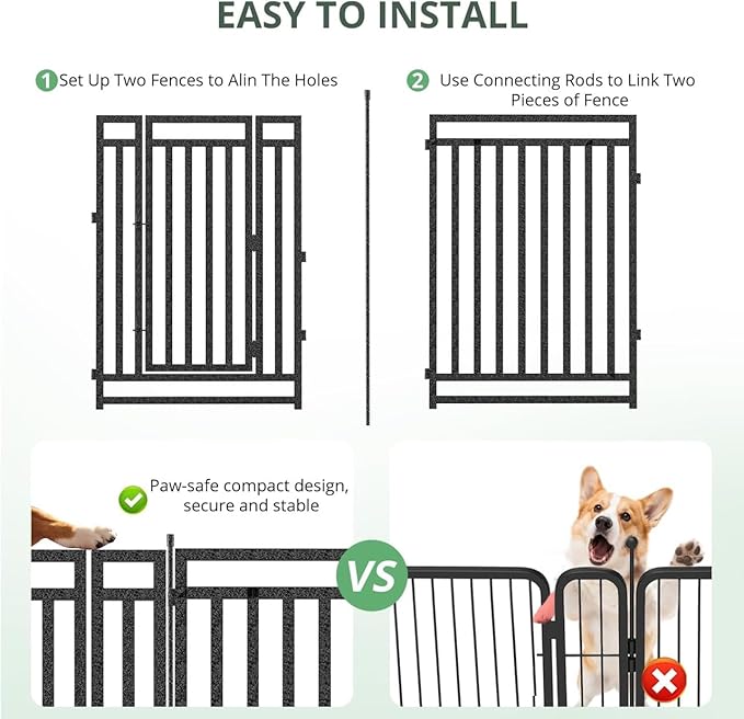 Dog Playpen Dog Fence Outdoor for Yard 47" H with 48 Panels Sturdy Portable Puppy Playpen for Indoor Outdoor RV Camping Use - Black Silver