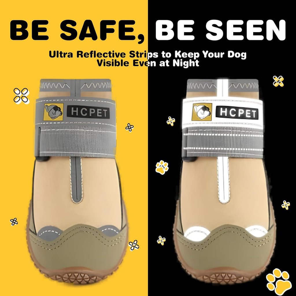 Dog Shoes for Dogs, Dog Booties for Dogs, Anti-Slip Dog Boots & Paw Protectors for Hot Pavement Winter Snow Hiking with Reflective Straps Khaki Size 7, 4PCS