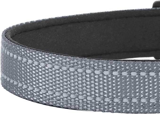 Reflective Dog Collar, Adjustable Soft Neoprene Padded Nylon Pet Collars with Buckle for Puppy and Small Dogs, Cats, Gray,XS