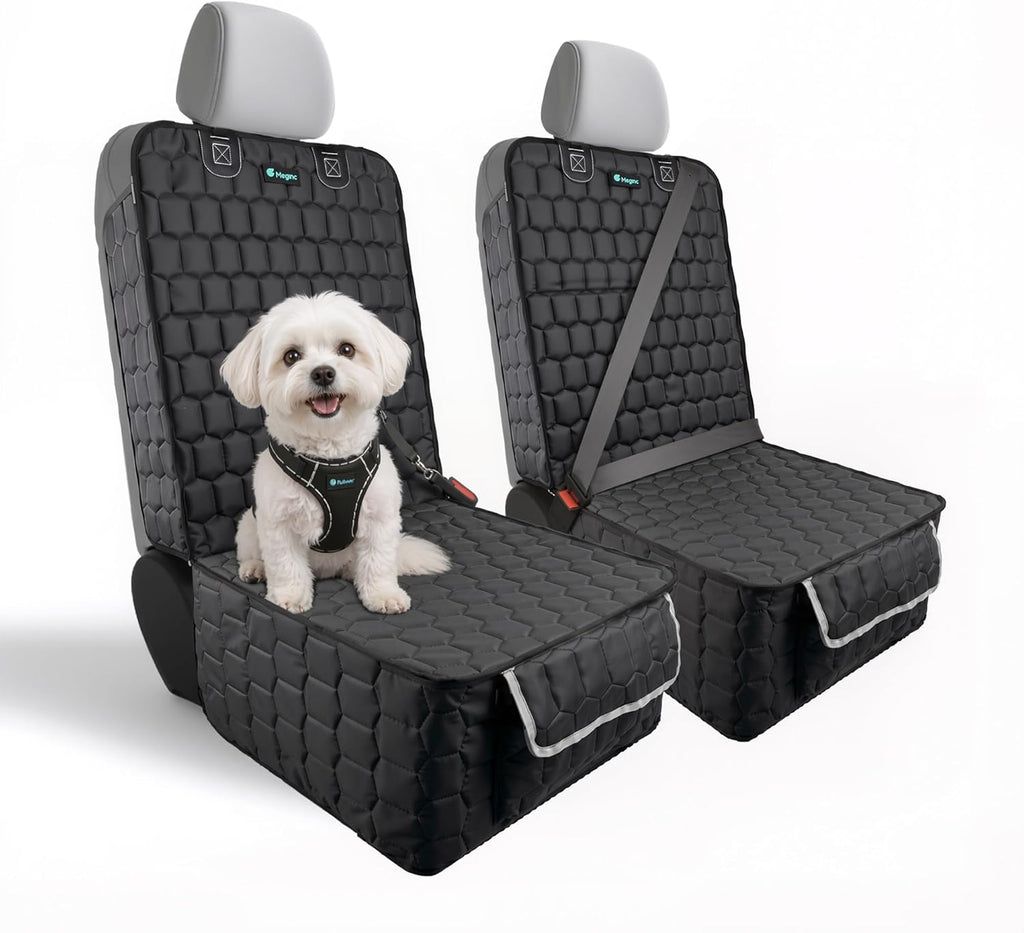Meginc 2-Pack Front Seat Covers for Dogs, Waterproof Car Seat Protectors | 600D Oxford dog car seat covers with side flaps; non-slip, scratch-resistant captain chair covers for cars, SUVs and trucks