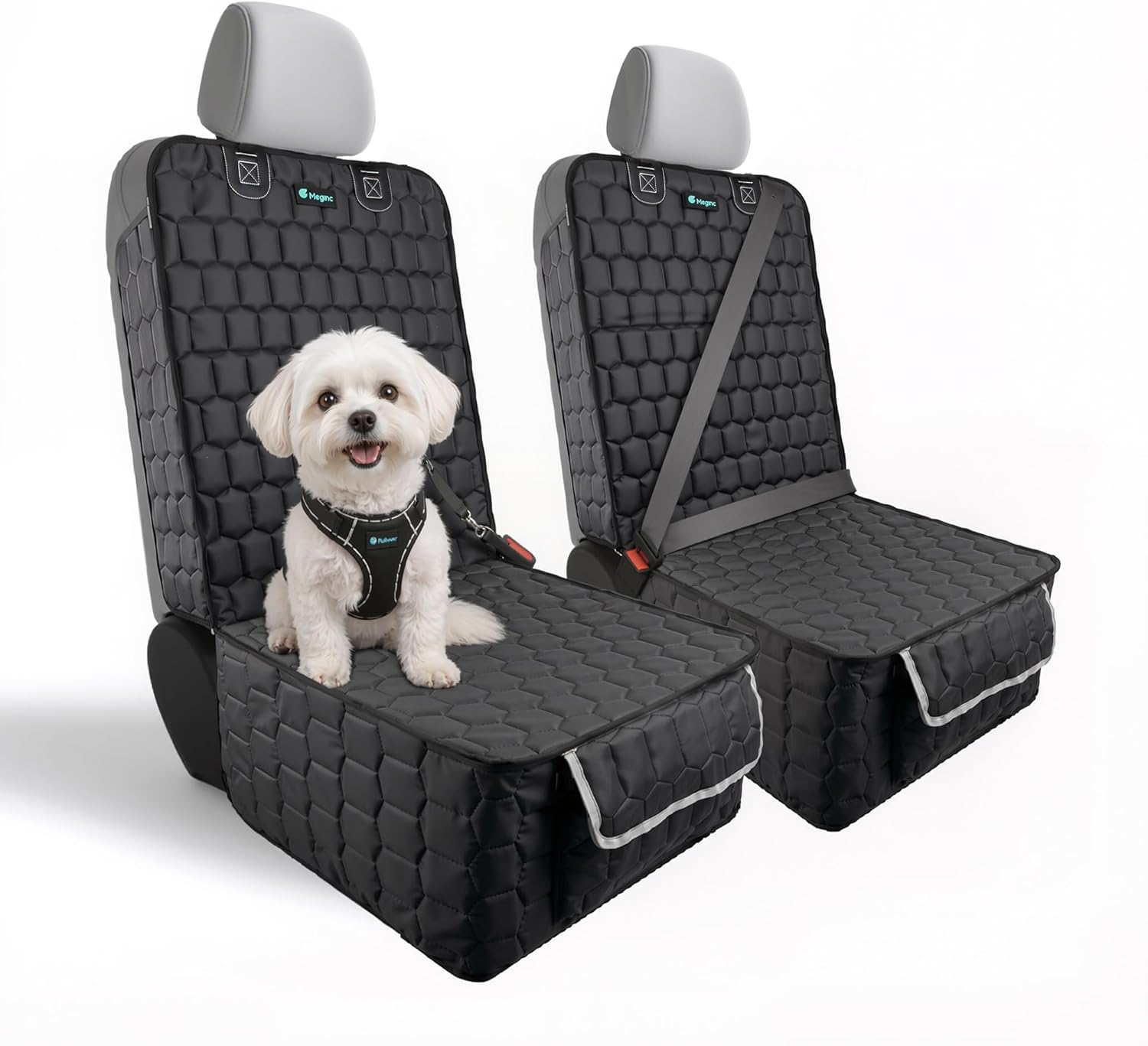 Meginc 2-Pack Front Seat Covers for Dogs, Waterproof Car Seat Protectors | 600D Oxford dog car seat covers with side flaps; non-slip, scratch-resistant captain chair covers for cars, SUVs and trucks