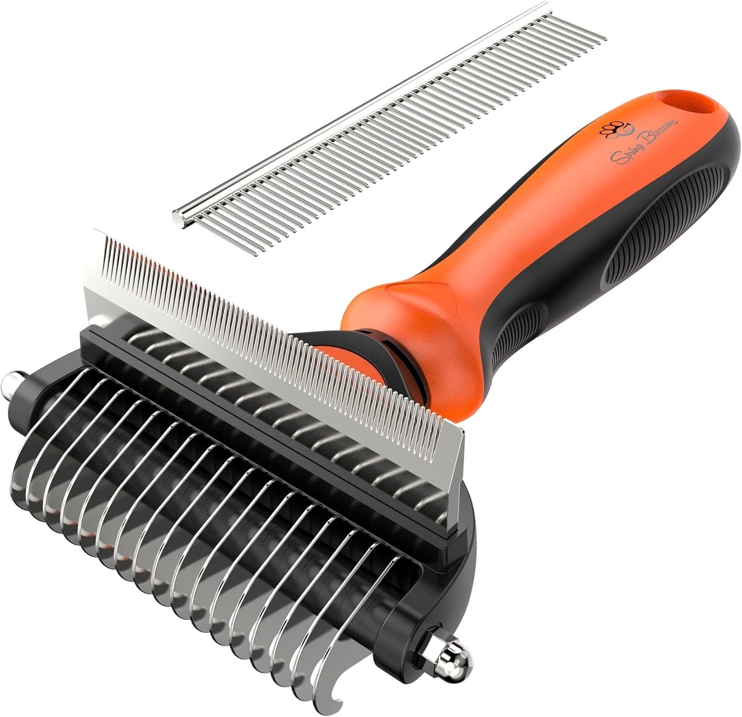 Spring Blossoms-2 in 1 Professional Grooming Rake for Cats & Dogs-Dematting Comb for Easy Mats & Tangles Removing,Pet Brush Safe No More Nasty Shedding and Flying Hair (Orange)
