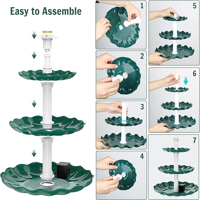 AISITIN 3 Tiered Bird Bath with 3.5W Solar Pump, DIY Solar Fountain Detachable and Suitable for Bird Bath, Garden Decoration, Outdoor Bird Feeder