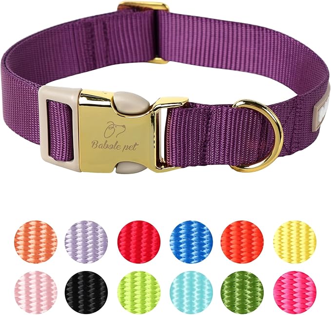 Nylon Dog Collar - Adjustable Deep Purple Soft Webbing Dog Collars for Small Medium Large Dogs Boy Girl Puppy Collar with Safety Metal Buckle S