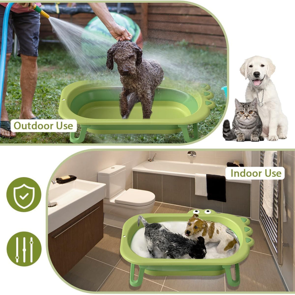 31" Foldable Dog Bath Tub, Portable Pet Washing Basin with Drain | Green, Non-Slip Bottom, for Small Medium Pets, Doubles as Dog Pool, Dries Fast, Patio & Balcony