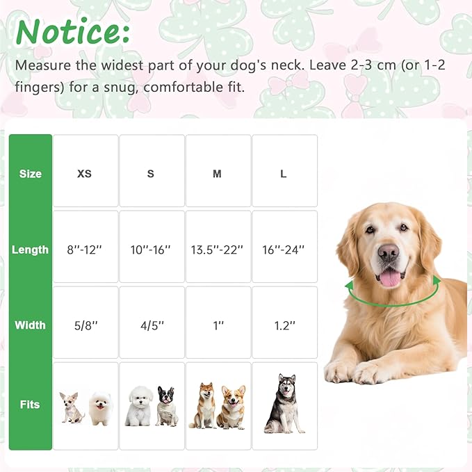 St. Patrick's Day Dog Collar,Pink Bow with Lucky Shamrock Puppy Collar,Adjustable Spring Cotton Collars Gifts for Small Medium Large Dogs,Dog Accessories L