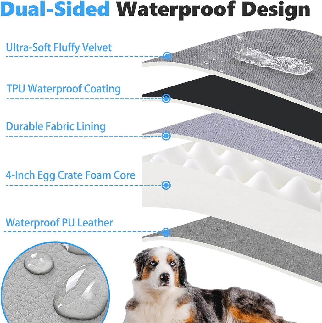 Backseat Dog Bed, Dog Bed for Car Back Seat, 4in Orthopedic Egg Crate Foam Pet Bed with Reversible Plush & Faux Leather for Backseat Extender – Waterproof, Stable Fit, Washable (51"x23.5", Gray)