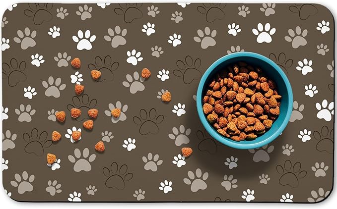 Dog Food Mat, Absorbent Water Bowl Mats Cat Pet Feeding Placemats Brown 12 * 20 inch