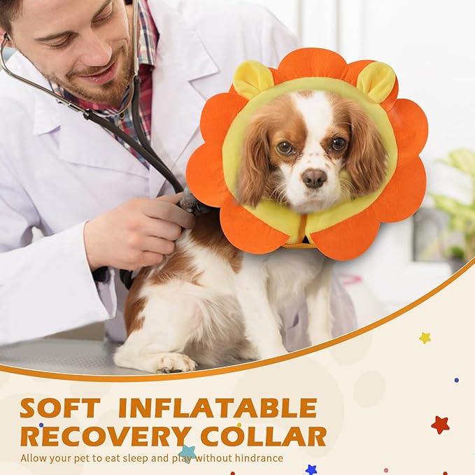 IEUUMLER Inflatable Recovery Dog Collar, Protective Donut Cone, Adjustable Soft Collar for Dog and Cat After Surgery Prevent from Biting & Scratching EU002 - Orange Lion XL