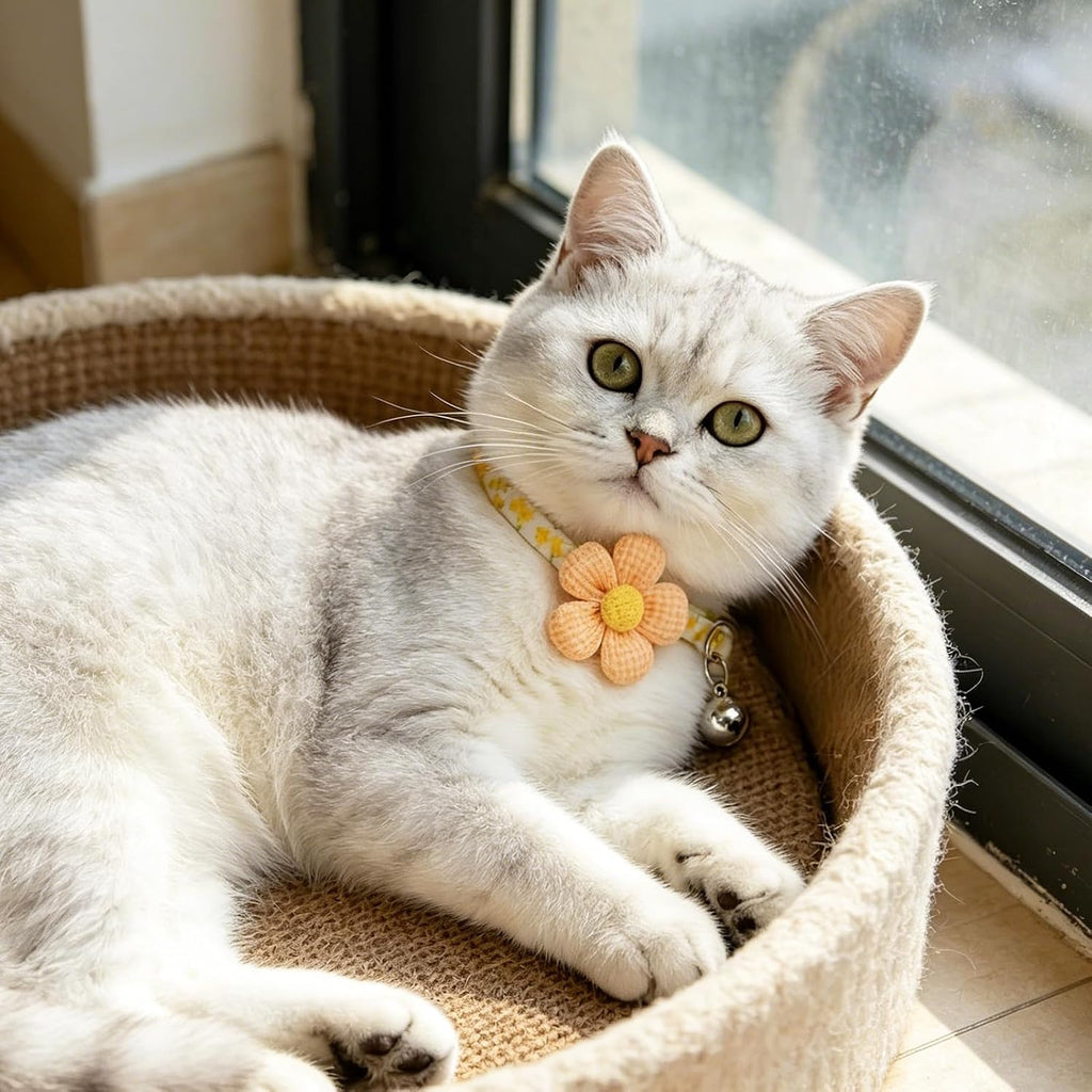PUPTECK Cat Collar Breakaway with Bells, Adjustable Kitten Collar Outfit | for Girl Boy Small Pet Puppy Bunny, Cute Costume Accessory with Safety Release Buckle (Sticker-Flowers)
