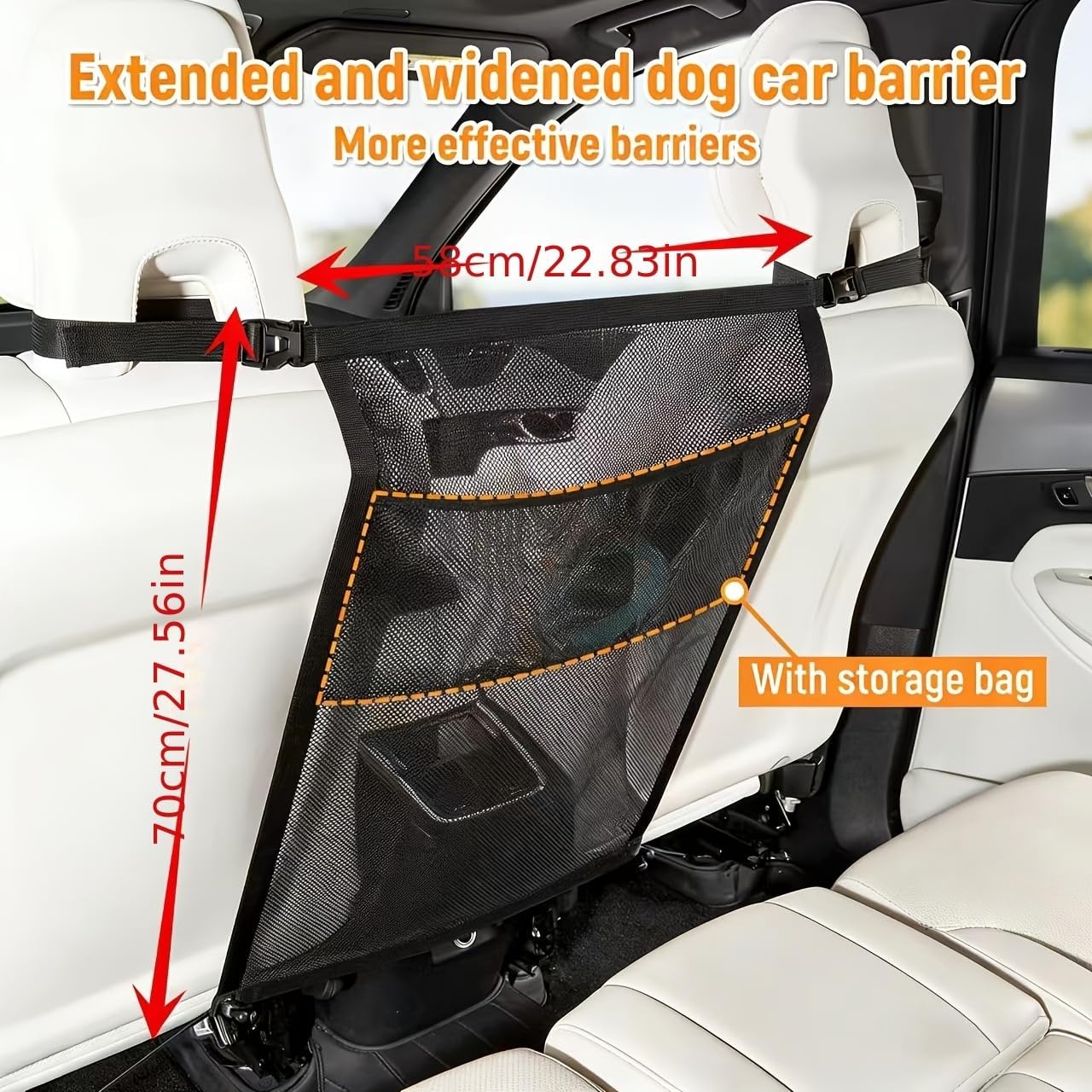 Mesh Dog Car Barrier for Kia Carnival Hybrid 2025 2026 | Heavy Duty Backseat Pet Net with Storage Pocket Adjustable Safety Organizer Divider 1 Pack